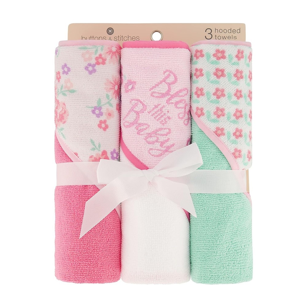 Buttons and stitches 3 hooded towels sale